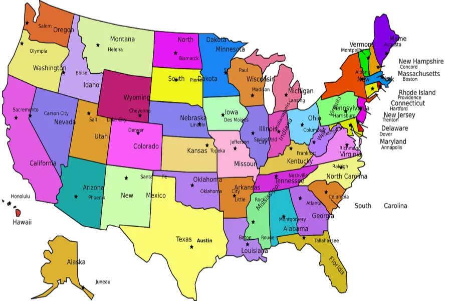 US States In Alphabetical Order: Including Details With Map